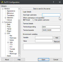 PuTTY Data settings PuTTY Data settings